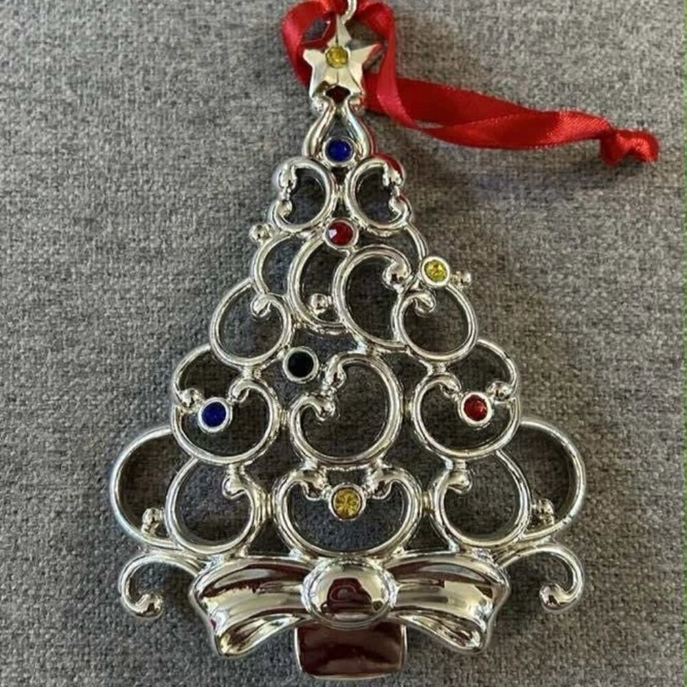 NOS Lenox Silverplate Sparkle & Scroll Multi-Crystal Tree Ornament - Picture 2 of 4